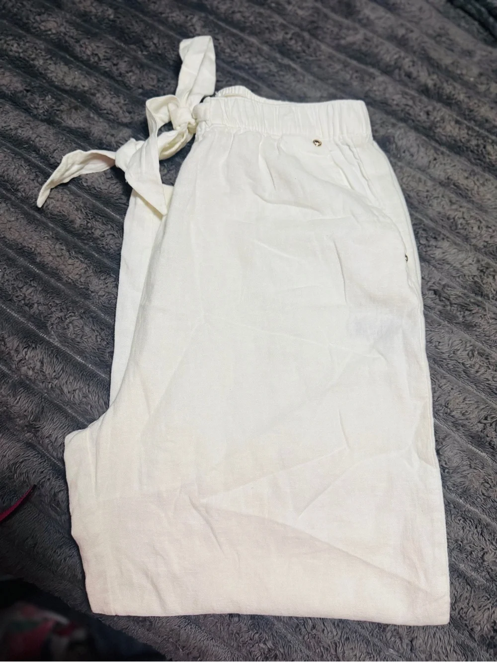 Michael Kors Cream Drawstring Linen Joggers